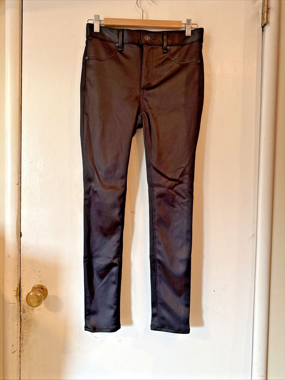 Rag & Bone Black Faux Satin Sateen High Rise Skinny Pants USA | Women's Size 25